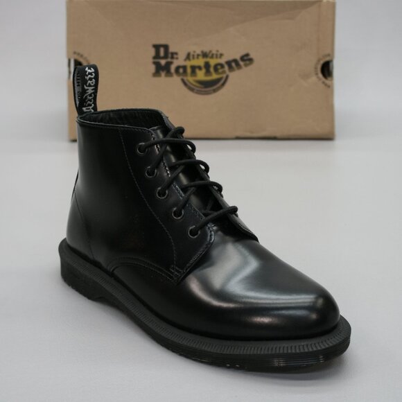 Dr. Martens Ladies 6 Emmeline Polished Smooth Black Leather Ankle Boots 16701001 - Picture 1 of 11